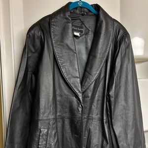 Terry Lewis Black Leather Car Coat Jacket 1x